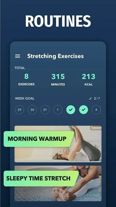 Stretch Exercise mod android menunjukkan rutinitas yang dipersonalisasi