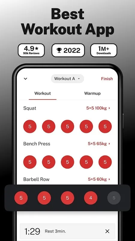 Interface do StrongLifts Weight Lifting Log Mod mostrando os recursos premium