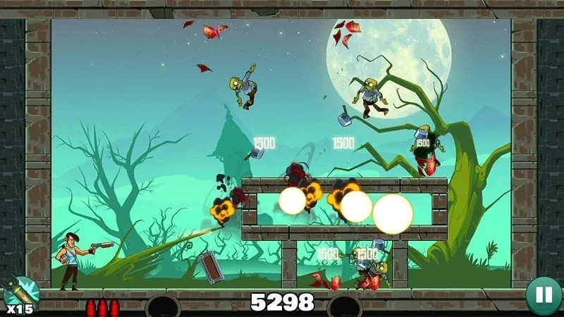 Screenshot of the Stupid Zombies MOD APK gameplay showcasing the unlimited air strike feature.