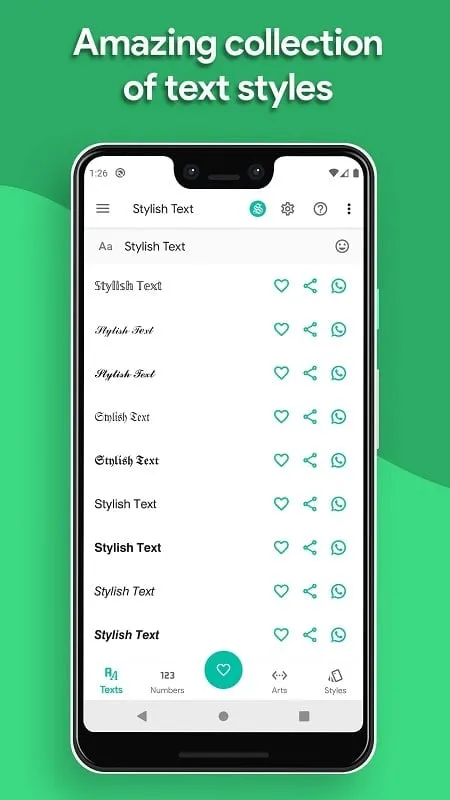 Tampilan antarmuka Stylish Text mod dengan fitur premium