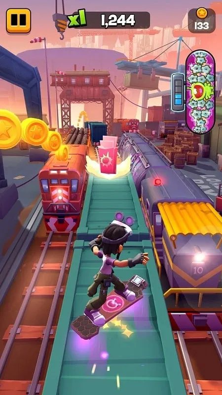 Cenários diversos no jogo Subway Surfers City.