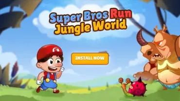 Running through a forest level in Super Bros Run.