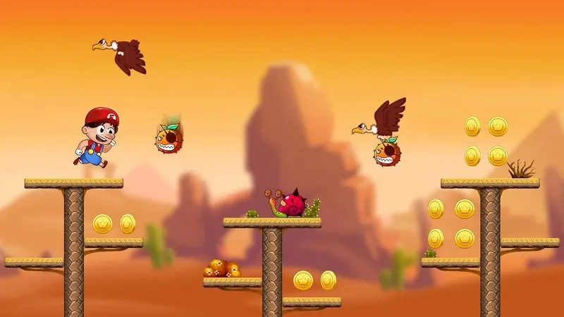 Gameplay screenshot showing obstacles and enemies in Super Bros Run.