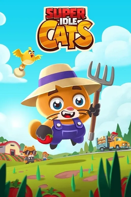 Ảnh chụp màn hình hiển thị tính năng tiền không giới hạn trong Super Idle Cats MOD APK.