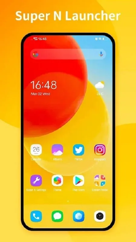 Tampilan antarmuka Super N Launcher Mod dengan fitur premium