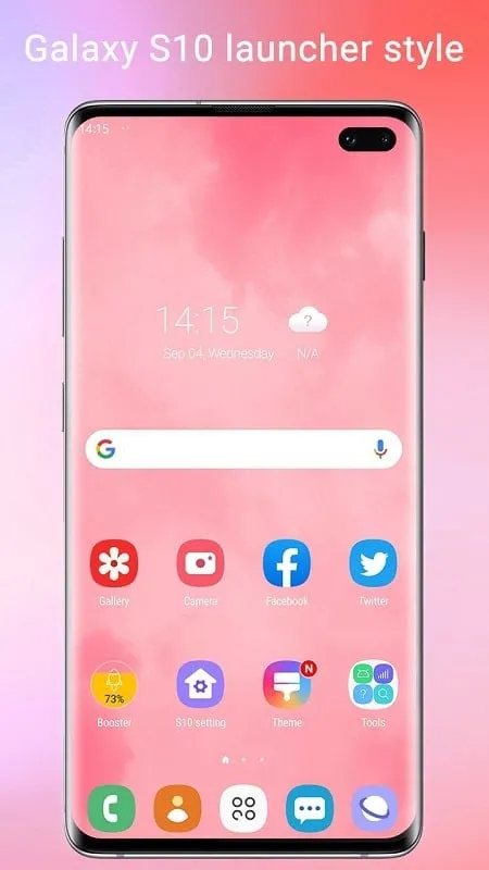 Tampilan antarmuka Super S10 Launcher Galaxy S10 MOD dengan fitur premium