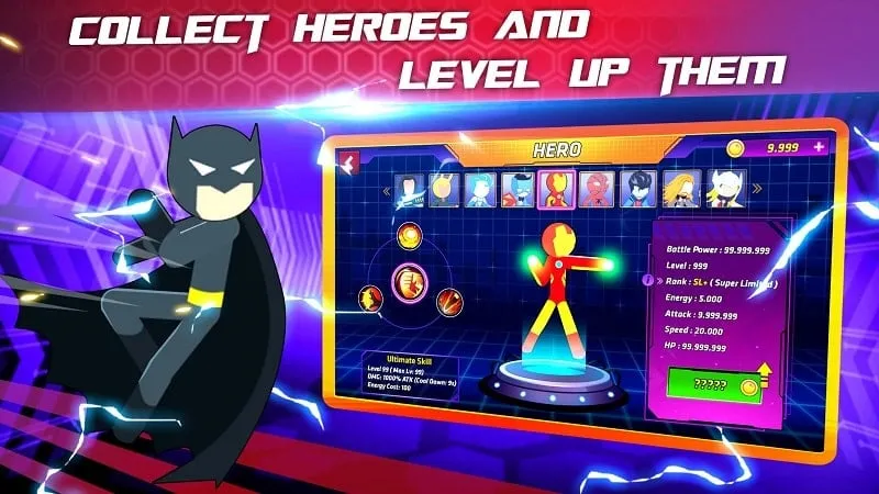 Memilih hero di Super Stickman Heroes Fight MOD APK