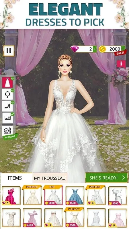 Khám phá các tính năng trong menu MOD của game Super Wedding Dress Up Stylist.