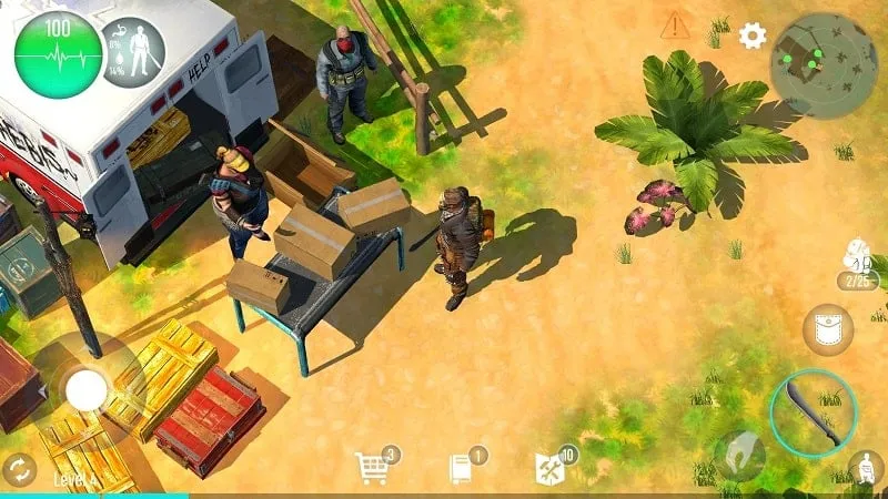 Screenshot game Survivalist: invasion MOD APK dengan tampilan uang tak terbatas.