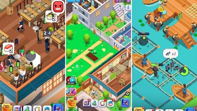 Ảnh chụp màn hình trong game cho thấy sự đa dạng của sushi có sẵn trong Sushi Empire Tycoon.