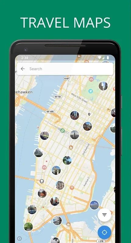 Sygic Travel Maps Offline mod interface showing premium features