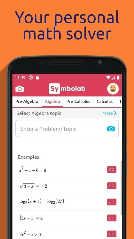 Tampilan antarmuka Symbolab Math Solver MOD dengan fitur premium