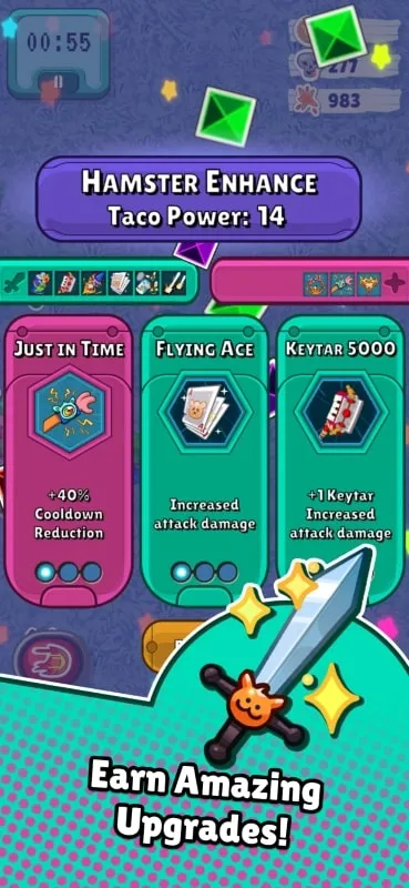 Pantalla de características modificadas de Hamster Hero.