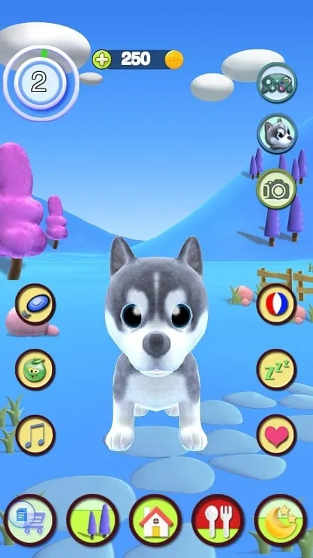 Desbloqueando novos itens e recursos no Talking Puppy MOD APK usando dinheiro infinito.