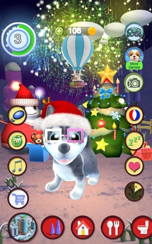 Personalizando a aparência de um filhote virtual no Talking Puppy MOD APK.