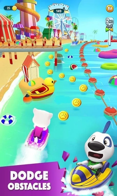 Adegan balapan dalam game dari Talking Tom Jetski 2 yang menyoroti aksi cepat.