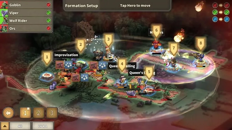 Hero selection screen in Tap Defenders showcasing different characters.