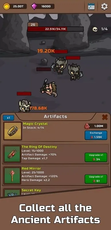 Accessing and activating the MOD Menu in Tap Dungeon RPG Idle Clicker.