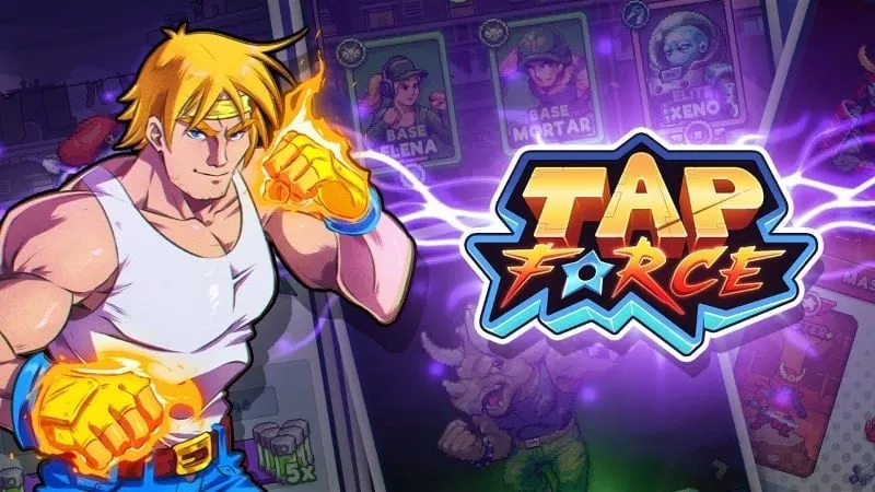 Imagen promocional del juego Tap Force, mostrando el vibrante estilo artístico retro y los personajes.