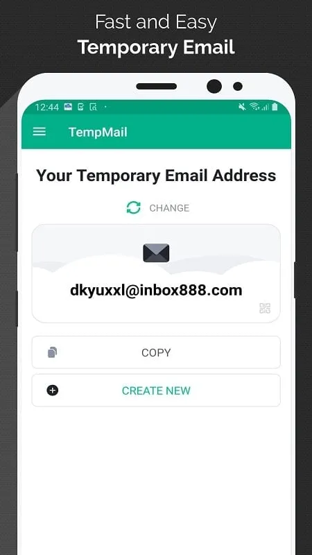 Temp Mail mod interface showing premium features