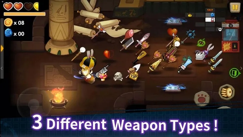 In-game screenshot showcasing various items and upgrades available in The Arcade Rabbit MOD APK