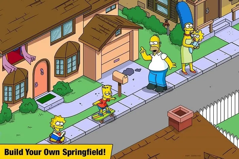 Usando o mod Compras Grátis no The Simpsons: Tapped Out.