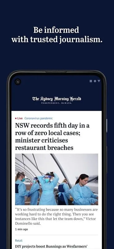 The Sydney Morning Herald mod interface showing premium features