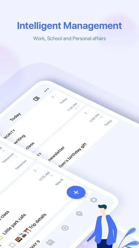 Interface do TickTick Mod APK exibindo a integração com o calendário