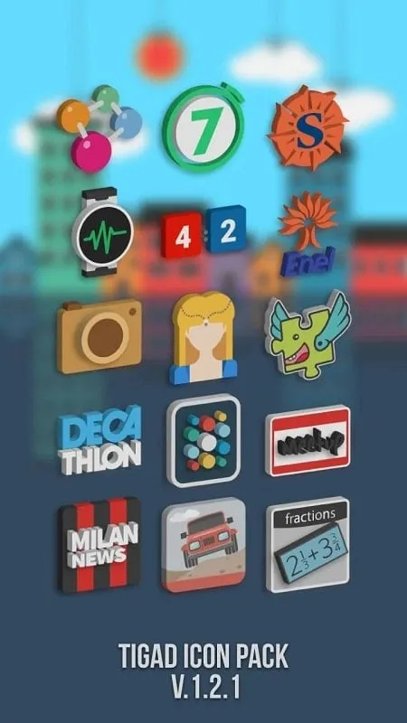 Tampilan antarmuka Tigad Pro Icon Pack mod yang menunjukkan fitur premium