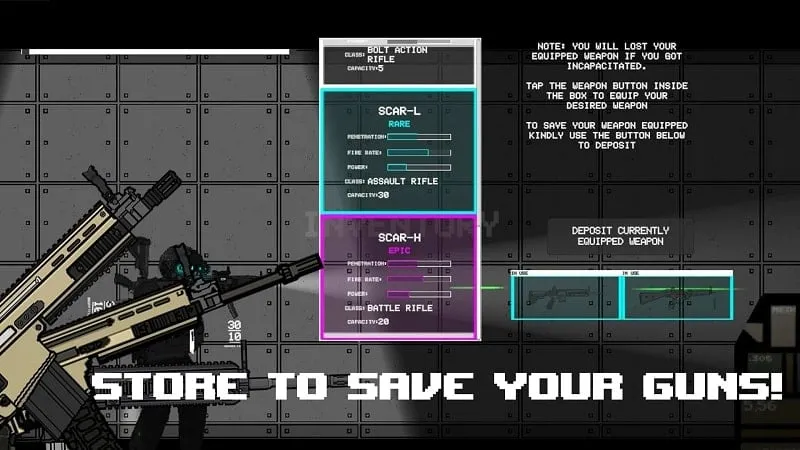 In-game shop interface showcasing available weapons and accessories for purchase.