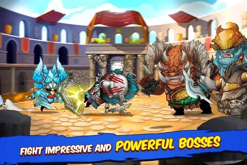 Gameplay screenshot of Tiny Gladiators showcasing the enhanced damage output with the mod activated.