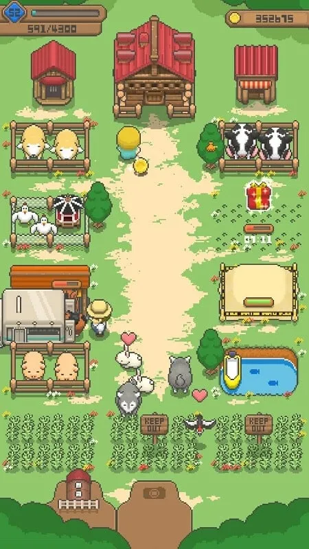 Variedade de animais no Tiny Pixel Farm.