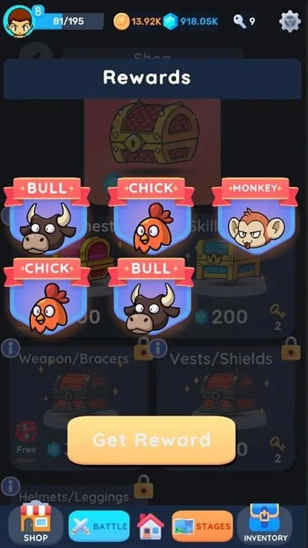 Equipping a character with enhanced weapons in the game.
