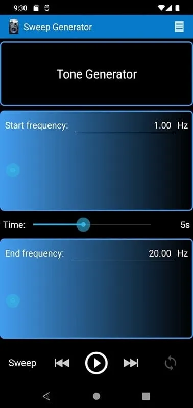 Interfaz del mod Tone Generator PRO mostrando funciones premium