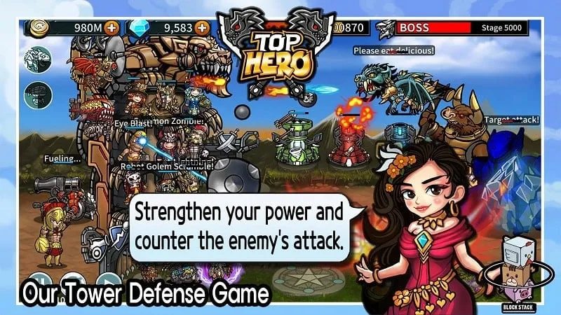 A screenshot of the game displaying the hero upgrade interface with the free upgrade option highlighted.