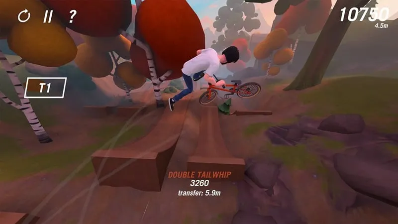 Captura de pantalla del juego Trail Boss BMX mostrando un salto desafiante.