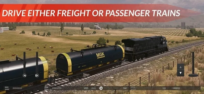 Screenshot of Train Simulator PRO USA gameplay featuring a modern electric train.