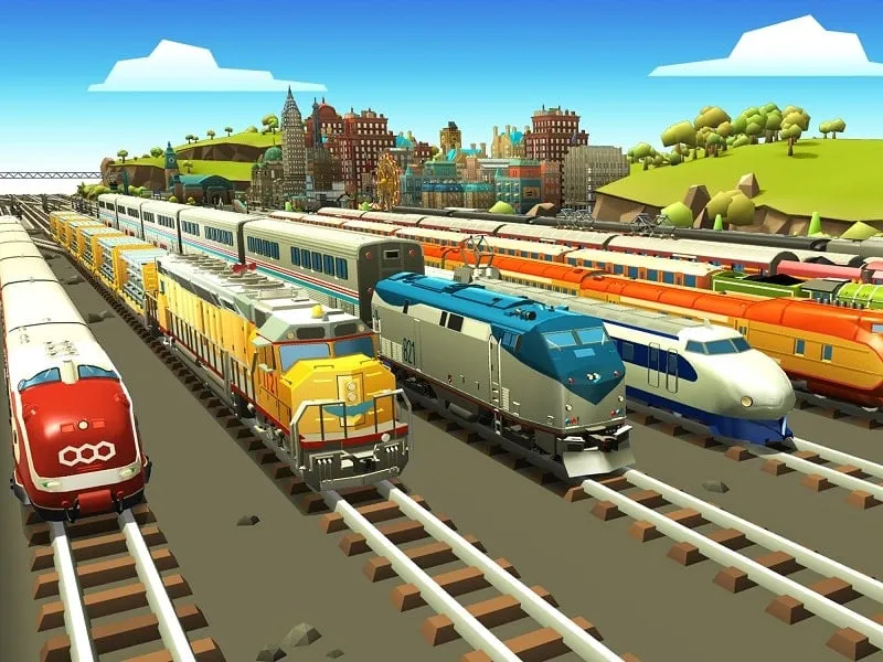 Tangkapan layar yang menampilkan toko dalam game dengan uang tak terbatas di Train Station 2 MOD APK.