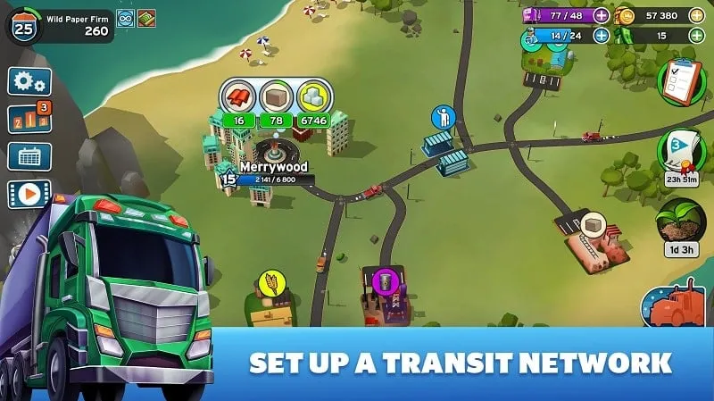 In-game screenshot showcasing the unlimited cash feature in Transit King Tycoon MOD APK.