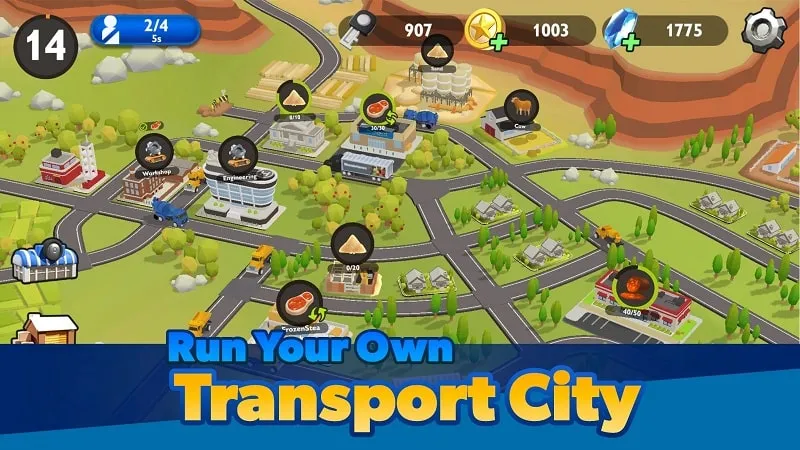 Tampilan fitur belanja gratis di dalam toko game Transport City.