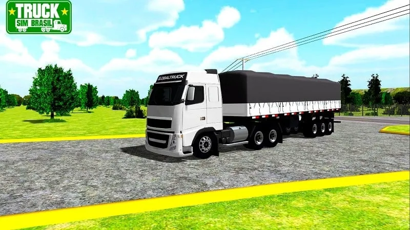 Hình ảnh cửa hàng trong game với tính năng vô hạn tiền được nổi bật trong Truck Sim Brasil MOD APK.