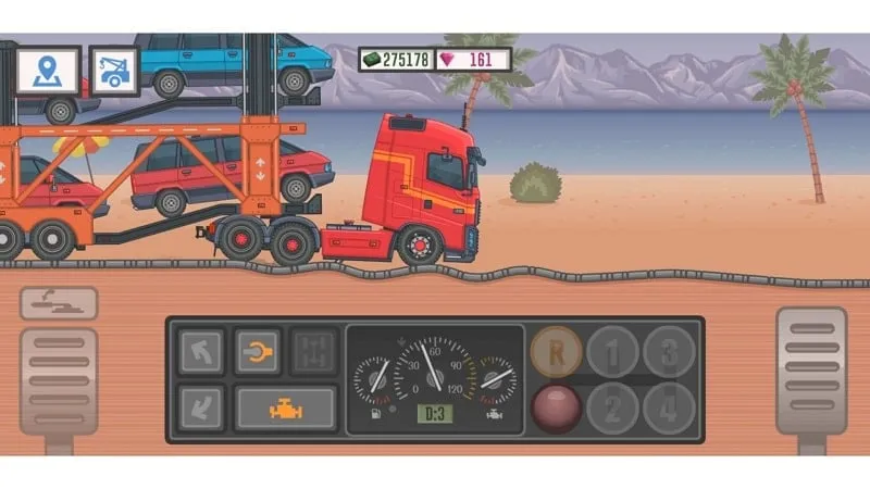 Hình ảnh cửa hàng trong game Trucker and Trucks, hiển thị các nâng cấp và xe tải có sẵn để mua.