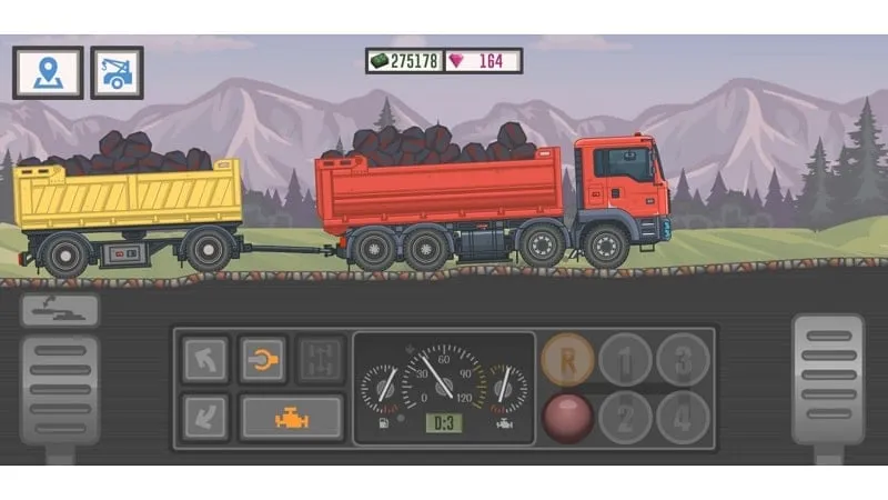 Hình ảnh trong game Trucker and Trucks hiển thị số tiền trong game.