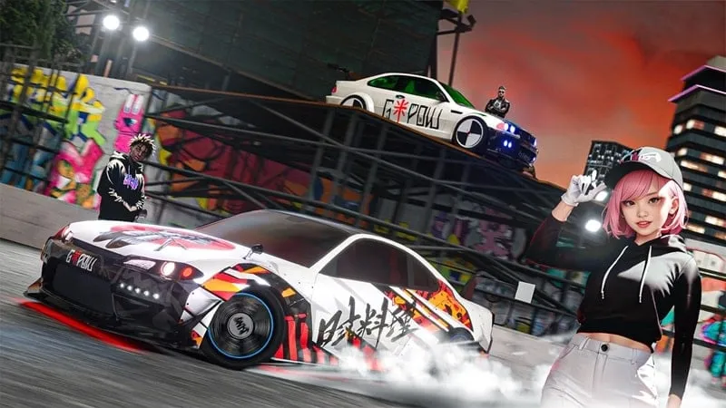 A fast-paced race scene from Turbo Tornado with multiple cars competing.