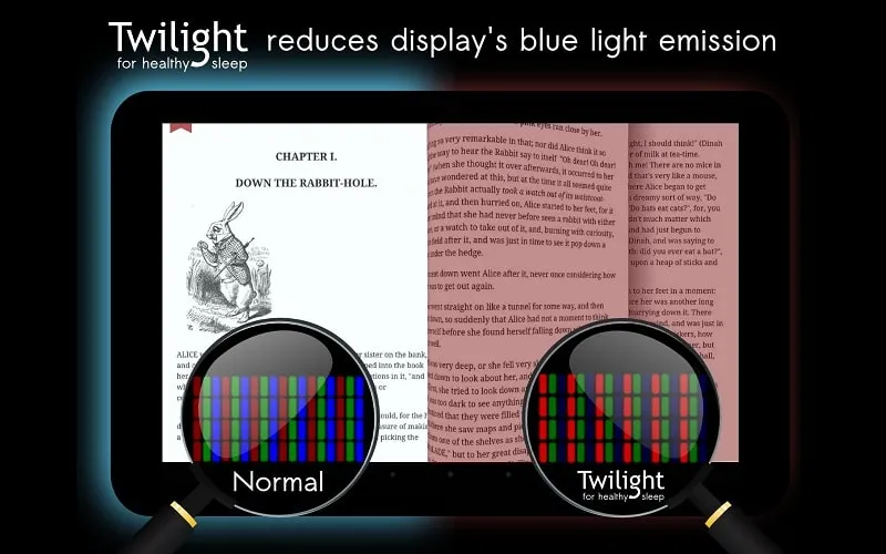 Interface do aplicativo Twilight mostrando as configurações de ajuste de luz