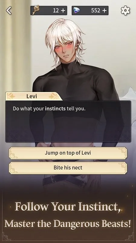 Ejemplo del menú de opciones premium dentro del juego Twisted Lovestruck: Otome.