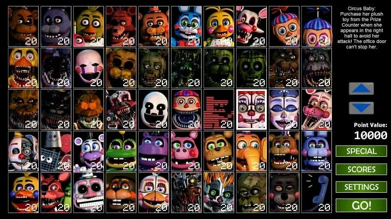 Ultimate Custom Night gameplay screen on an Android Device.