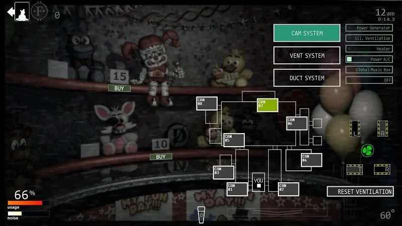 Opciones personalizables en el juego en Ultimate Custom Night MOD APK.