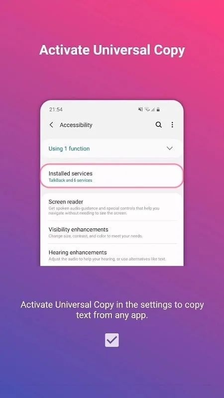 Universal Copy mod interface demonstrating how to copy locked text