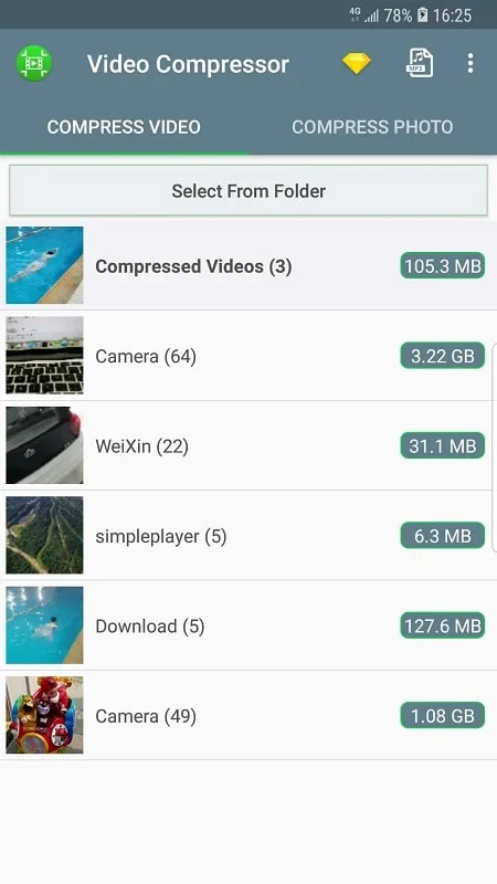 Tampilan antarmuka Video Compressor mod dengan fitur premium